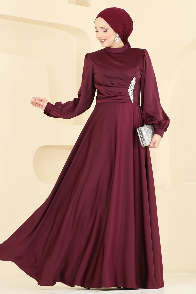 Drapeli Taş Detaylı Abiye 6261BSK463 Bordo
