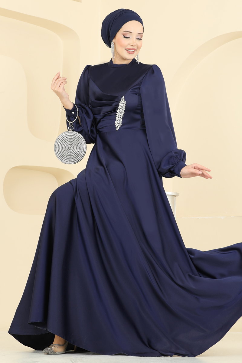 Drapeli Taş Detaylı Abiye 6261BSK463 Laci
