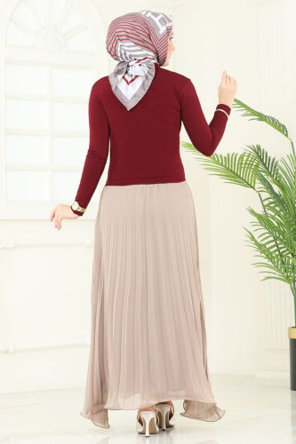 moda selvim Drapeli Tesettür Bluz 4725AYD574 Bordo - Thumbnail