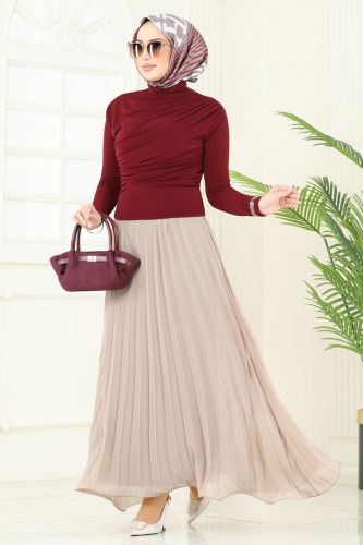 moda selvim Drapeli Tesettür Bluz 4725AYD574 Bordo - Thumbnail