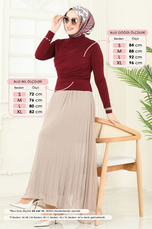 Modaselvim Bluz ve Gömlek Drapeli Tesettür Bluz 4725AYD574 Bordo