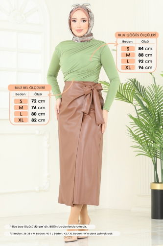 moda selvim Drapeli Tesettür Bluz 4725AYD574 Çağla - Thumbnail