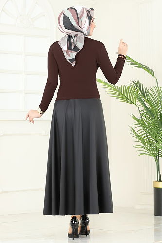 moda selvim Drapeli Tesettür Bluz 4725AYD574 Kahve - Thumbnail