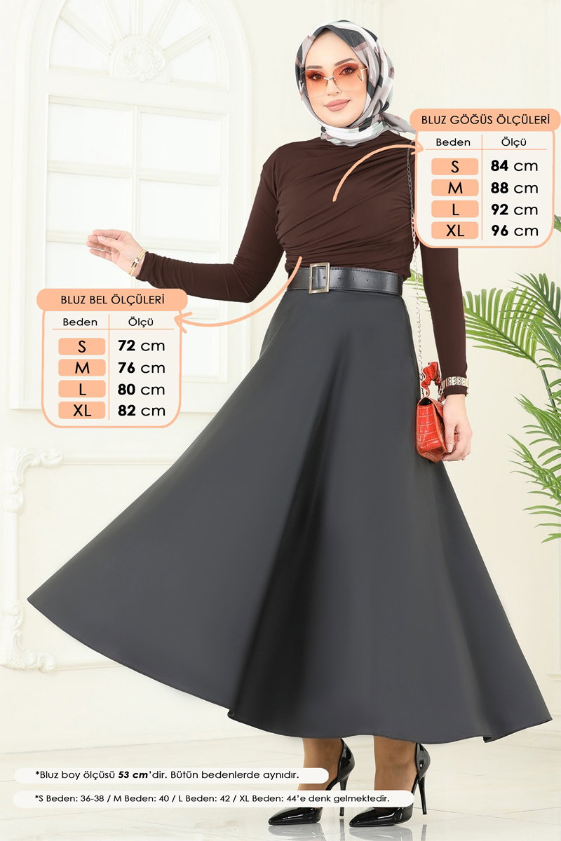 Drapeli Tesettür Bluz 4725AYD574 Kahve