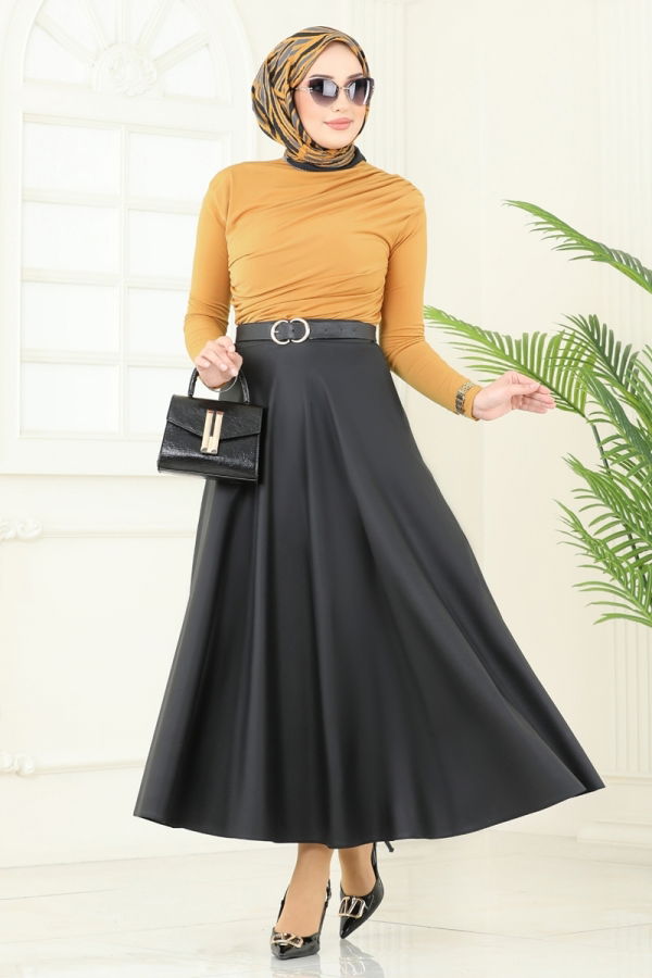 Modaselvim Bluz ve Gömlek Drapeli Tesettür Bluz 4725AYD574 Koyu Hardal