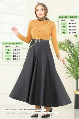 moda selvim Drapeli Tesettür Bluz 4725AYD574 Koyu Hardal - Thumbnail