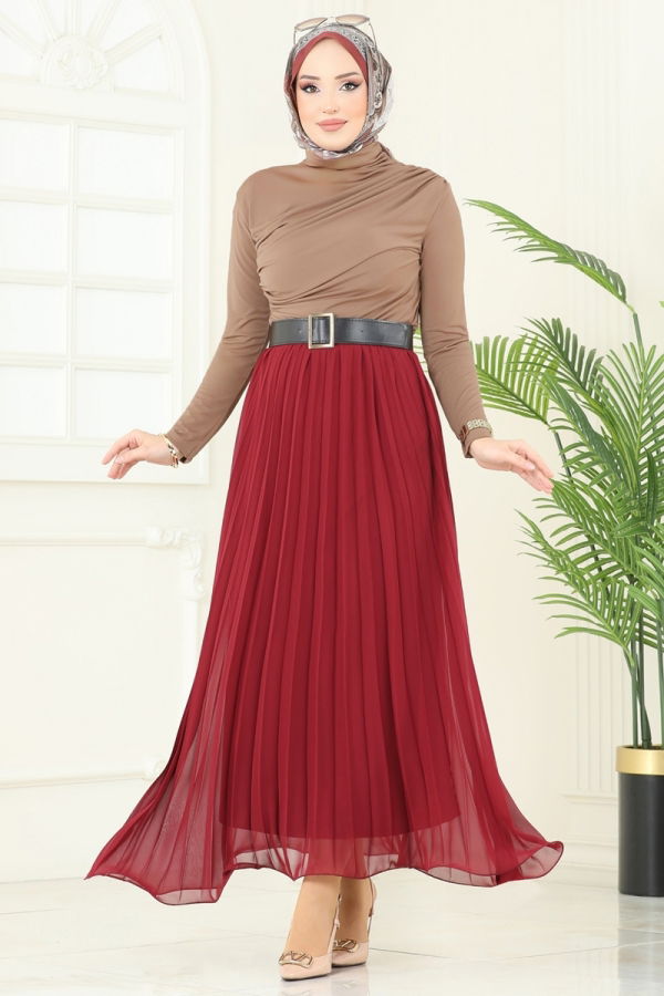Modaselvim Bluz ve Gömlek Drapeli Tesettür Bluz 4725AYD574 Koyu Vizyon