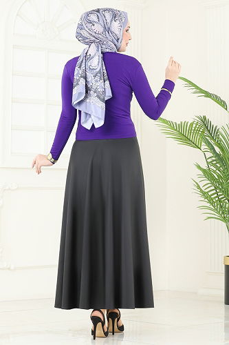 moda selvim Drapeli Tesettür Bluz 4725AYD574 Mor - Thumbnail