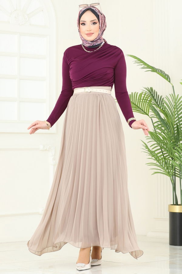 Modaselvim Bluz ve Gömlek Drapeli Tesettür Bluz 4725AYD574 Mürdüm
