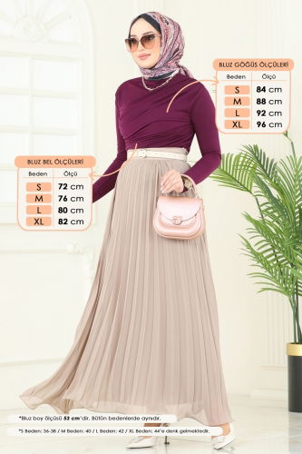 moda selvim Drapeli Tesettür Bluz 4725AYD574 Mürdüm - Thumbnail