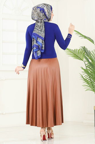 moda selvim Drapeli Tesettür Bluz 4725AYD574 Saks - Thumbnail