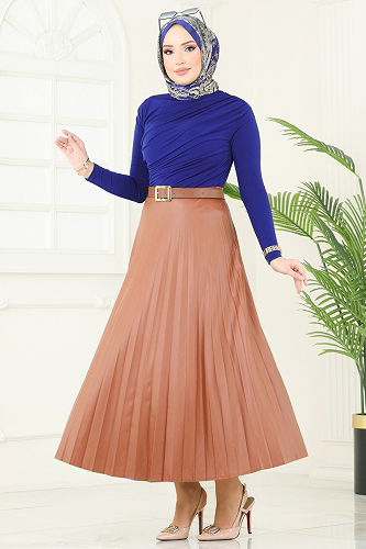 moda selvim Drapeli Tesettür Bluz 4725AYD574 Saks - Thumbnail