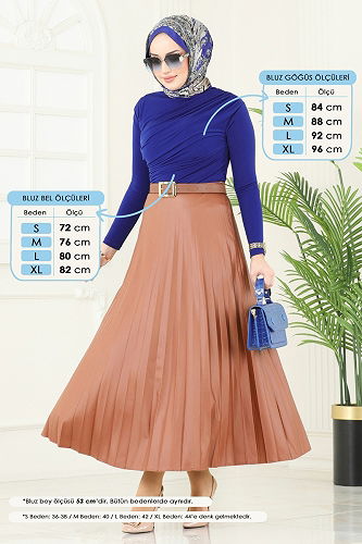 moda selvim Drapeli Tesettür Bluz 4725AYD574 Saks - Thumbnail