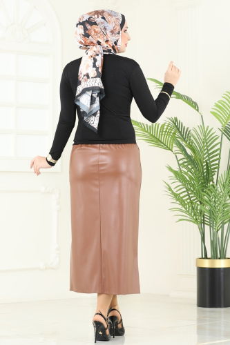 moda selvim Drapeli Tesettür Bluz 4725AYD574 Siyah - Thumbnail