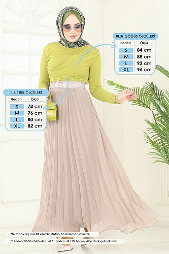 moda selvim Drapeli Tesettür Bluz 4725AYD574 Yağ Yeşili - Thumbnail