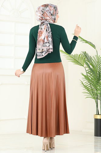 moda selvim Drapeli Tesettür Bluz 4725AYD574 Zümrüt - Thumbnail