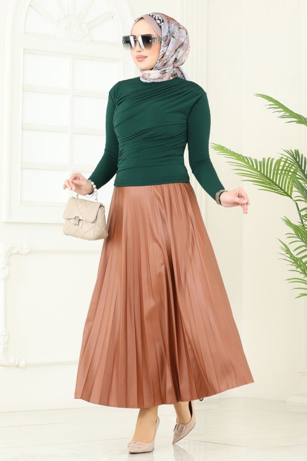 Modaselvim Bluz ve Gömlek Drapeli Tesettür Bluz 4725AYD574 Zümrüt