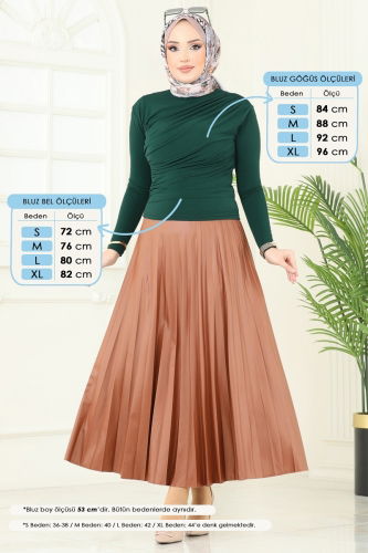 moda selvim Drapeli Tesettür Bluz 4725AYD574 Zümrüt - Thumbnail