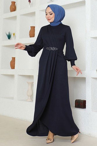 moda selvim Drapeli Tesettür Elbise ASM2723 Laci - Thumbnail