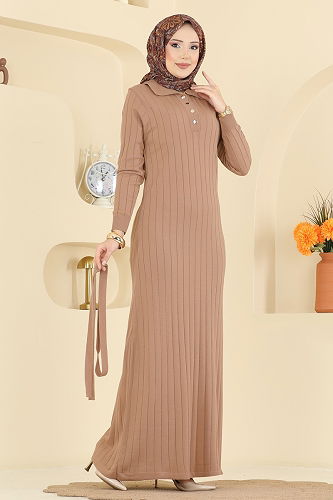 moda selvim الفستان عسلي فاتح 0012MT581 - Thumbnail