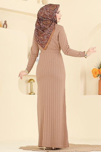 moda selvim الفستان عسلي فاتح 0012MT581 - Thumbnail