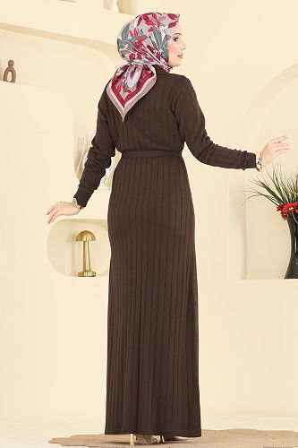 moda selvim Dress 0012MT581 Brown - Thumbnail