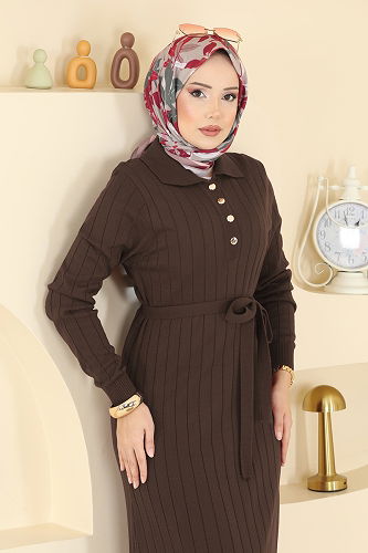 moda selvim Dress 0012MT581 Brown - Thumbnail