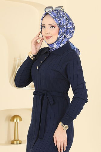 moda selvim Dress 0012MT581 Navy Blue - Thumbnail