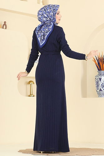 moda selvim Dress 0012MT581 Navy Blue - Thumbnail