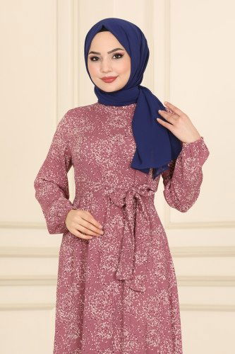 moda selvim 0012YNS793 الزهري فستان - Thumbnail