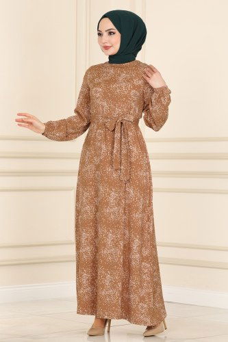 moda selvim Dress 0012YNS793 Latte - Thumbnail
