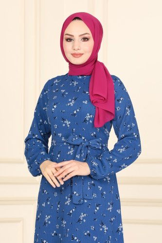 moda selvim 0013-1YNS793 النمط 2 النيلي فستان - Thumbnail