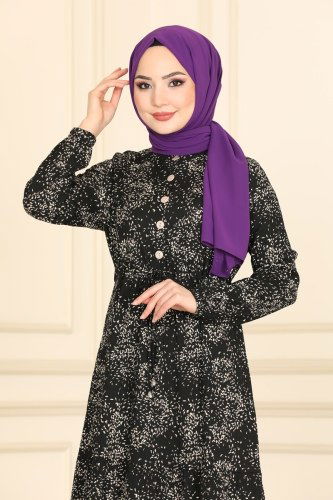 moda selvim 0014YNS793 اسود فستان - Thumbnail