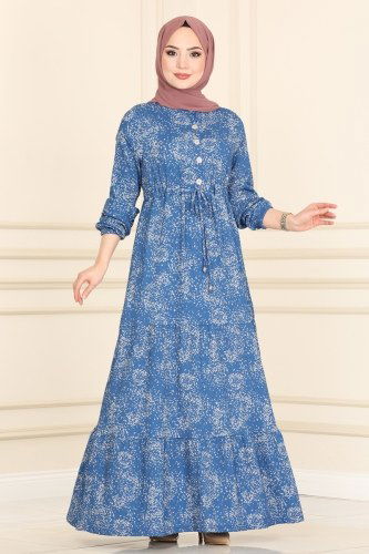 moda selvim Dress 0014YNS793 Indigo - Thumbnail