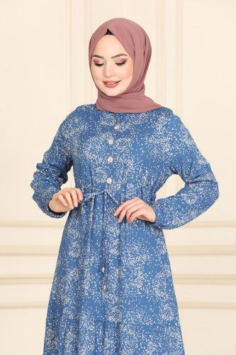 moda selvim 0014YNS793 ياقوتي فستان - Thumbnail