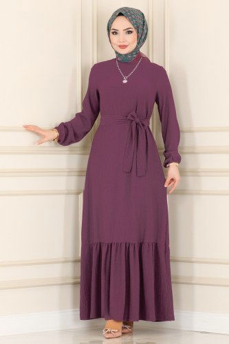 moda selvim 0015MRT754 ارجواني فستان - Thumbnail