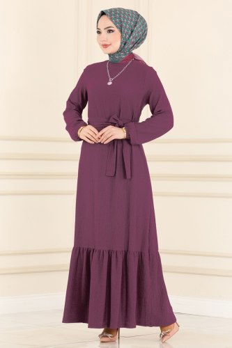 moda selvim 0015MRT754 ارجواني فستان - Thumbnail
