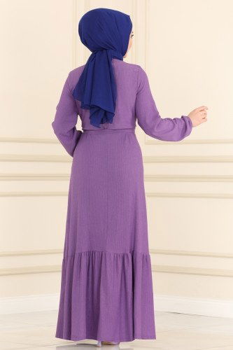 moda selvim 0015MRT754 ارجواني فاتح فستان - Thumbnail