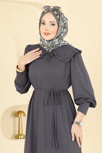 moda selvim الفستان رمادي غامق 0015UZ662 - Thumbnail