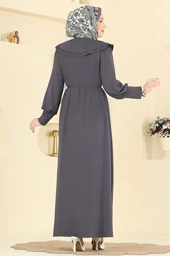 moda selvim الفستان رمادي غامق 0015UZ662 - Thumbnail
