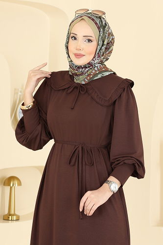 moda selvim Dress 0015UZ662 Brown - Thumbnail