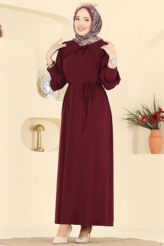 moda selvim Dress 0015UZ662 Burgundy - Thumbnail