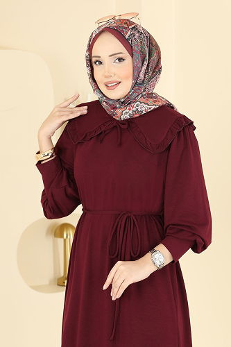 moda selvim Dress 0015UZ662 Burgundy - Thumbnail