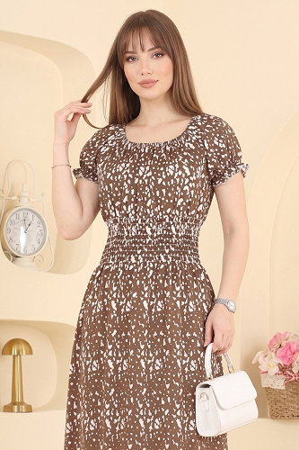 moda selvim الفستان بني 001HBS856 - Thumbnail