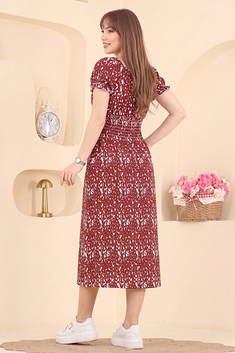 moda selvim Dress 001HBS856 Burgundy - Thumbnail
