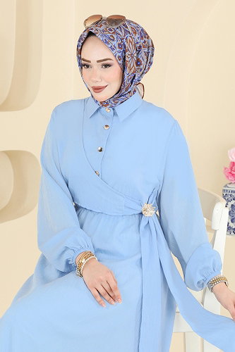 moda selvim Dress 001NZA1199 Baby Blue - Thumbnail
