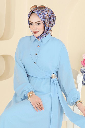 moda selvim الفستان أزرق فاتح 001NZA1199 - Thumbnail