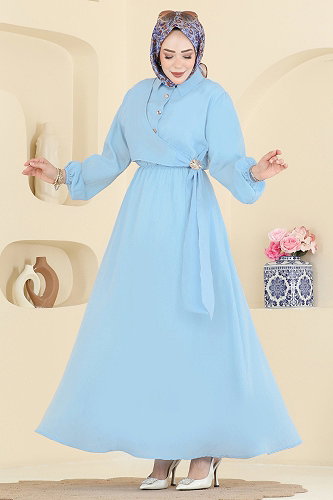 moda selvim الفستان أزرق فاتح 001NZA1199 - Thumbnail
