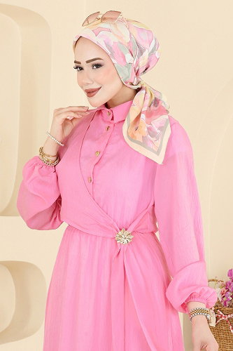 moda selvim Dress 001NZA1199 Pink - Thumbnail
