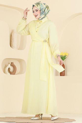 moda selvim Dress 001NZA1199 Yellow - Thumbnail